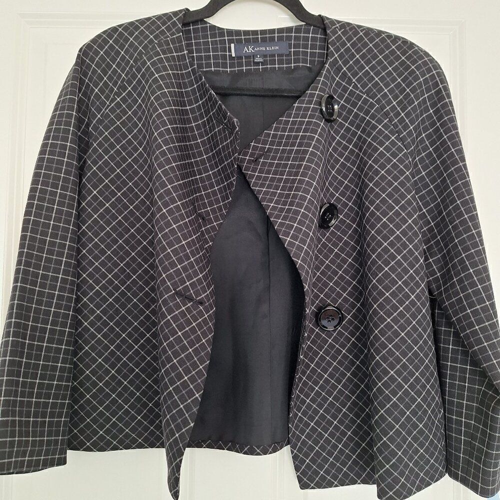 Anne Klein Black‎ striped Wool Dress Jacket size 8